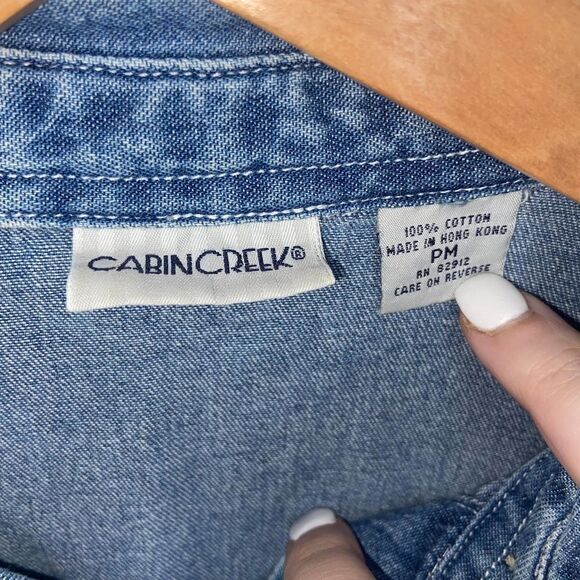 Vintage Cabin Creek cat embroidered patch jean long sleeve - Picture 5 of 7